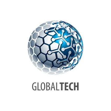 Digital sphere global link technology logo concept design. 3D three dimension Stock Illustration
