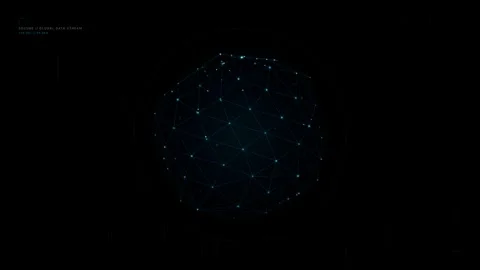 Digital sphere network with glowing nodes and connecting lines against a dark cy Stock Footage 348932827