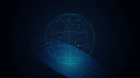Digital sphere rotation with glowing data points on blue network grid backg.. 스톡 동영상 347200385
