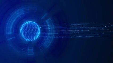 Digital sphere transfer interface visual with blue globe lines, streaming data t Stock Footage 340550558