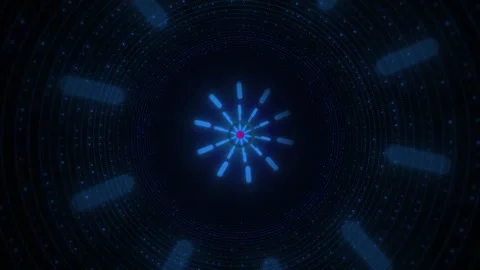 Digital spinner gauge interface visual with blue outer marks, red center accents Stock Footage 340554360
