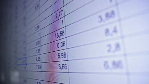 A digital spreadsheet accounting for profits and cash outflows for various Stock Footage 330258096