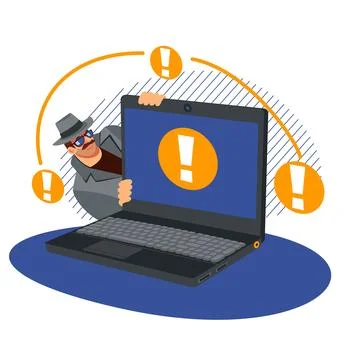 Digital spy. Detective in computer. Phishing and hacking laptop. Secret data Stock Illustration