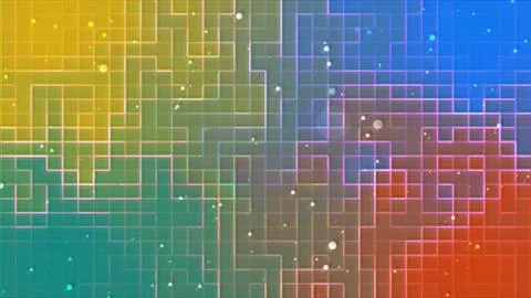 Digital square grid and moving particles isolated on gradient background. P.. Stock Illustration