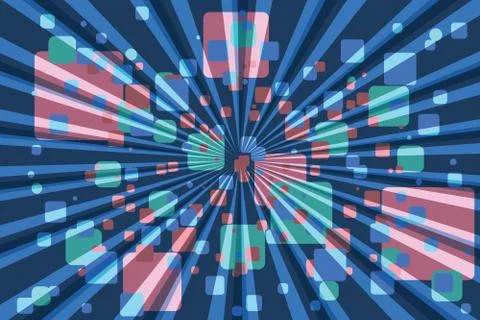 Digital squares and retro rays modern background Stockillustratie