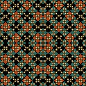 Digital squares seamless pattern. Vector colorful tribal ethnic style backgro Stock Illustration