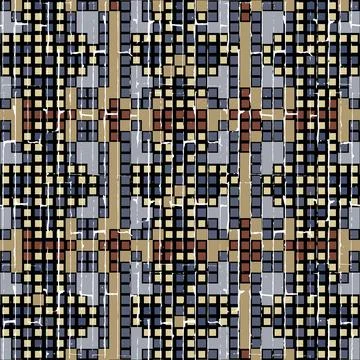 Digital squares seamless pattern. Vector colorful tribal ethnic style grunge  Stock Illustration