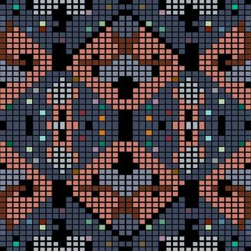 Digital squares seamless pattern. Vector colorful tribal ethnic style backgro Stock Illustration