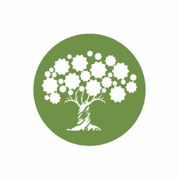 Digital star circle green tree logo and vector icon Stock Illustration