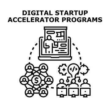 Digital startup accelerator programs concept icon illustration 库存插图