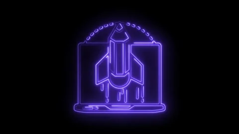 Digital startup concept glowing neon rocket launching from laptop for moder.. Stock Footage 316672837