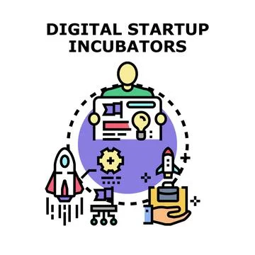 Digital startup incubators developing new business concepts Stock Illustration