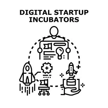 Digital startup incubators developing new business concepts Stock Illustration