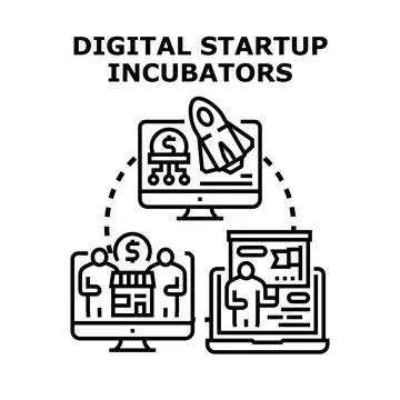 Digital startup incubators ecosystem supporting new businesses Stock Illustration