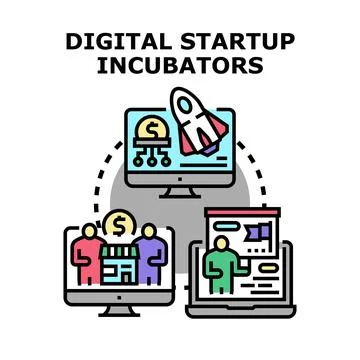 Digital startup incubators ecosystem supporting new businesses Stock Illustration