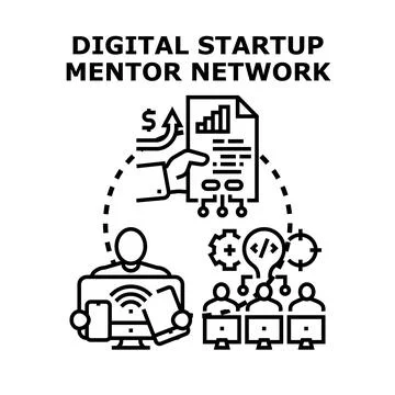Digital startup mentor network development concept Stock Illustration