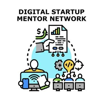 Digital startup mentor network development concept Stock Illustration