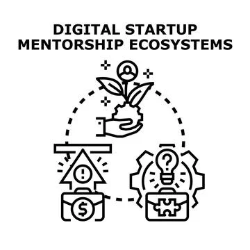 Digital startup mentorship ecosystem developing new business Stock Illustration