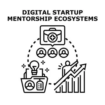 Digital startup mentorship ecosystem helping business growth 스톡 일러스트