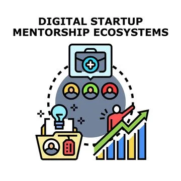 Digital startup mentorship ecosystem helping business growth Stock Illustration