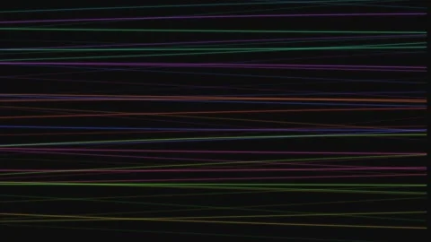 Digital static interference with thin colorful horizontal lines on black screen Video stock 335118366