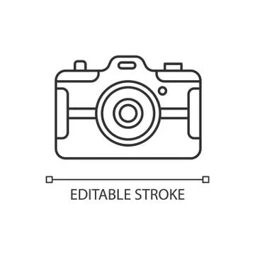 Digital still camera pixel perfect linear icon. Photography tool. Recording Stock Illustration