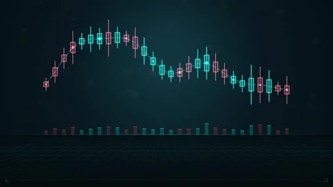 Digital stock market chart analysis in cyberspace with glowing candlesticks.. Stock Footage 345424535