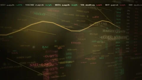 Digital Stock Market Data Display with Financial Tickers and Graphs Stock Footage 335349098