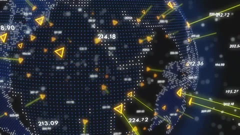 Digital stock market data visualization with glowing triangles. Abstract financi Stock Footage 340450226