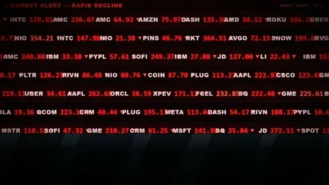 Digital stock market ticker display with fluctuating financial data and company Stock Footage 344776002