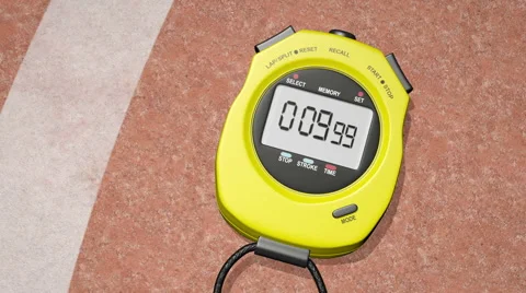 A digital stopwatch counts down from ten seconds to zero Stock Footage 46585348