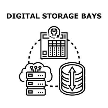 Digital storage bays storage system and cloud technologies Stock Illustration