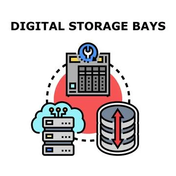 Digital storage bays storage system and cloud technologies Stock Illustration
