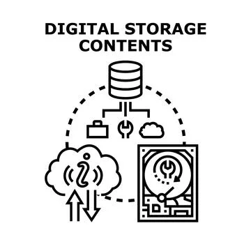 Digital storage content management and data processing Stock Illustration