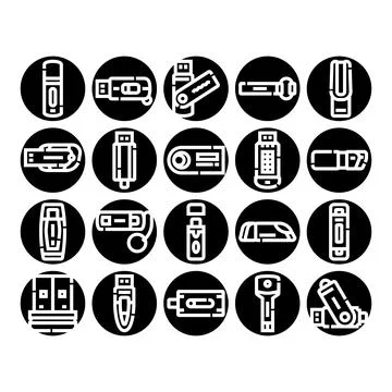 Digital storage device icons collection for data transfer Stock Illustration