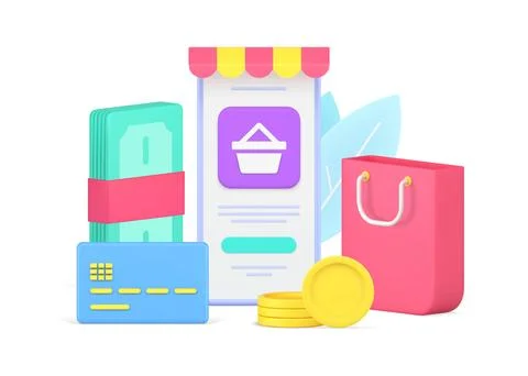 Digital store application smartphone screen awning user interface with cash m Stock Illustration