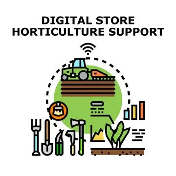 Digital store horticulture support managing smart farming business Stock Illustration
