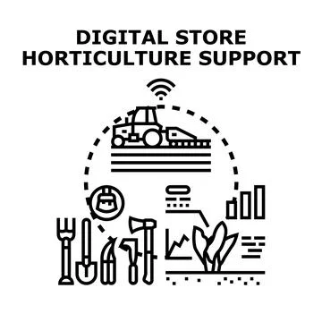 Digital store horticulture support managing smart farming business Stock Illustration