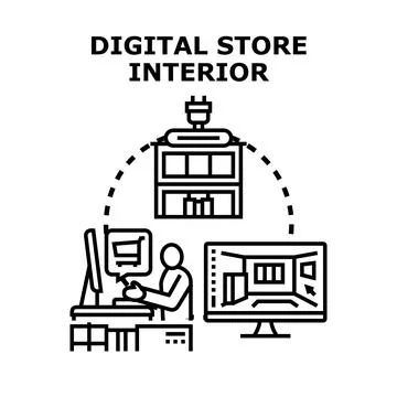 Digital store interior concept creating virtual shopping experience Stock Illustration