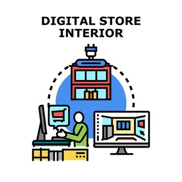 Digital store interior concept creating virtual shopping experience Stock Illustration