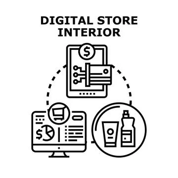 Digital store interior concept for online retail sales Stock Illustration