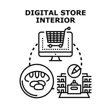 Digital store interior creating online shopping experience Stock Illustration