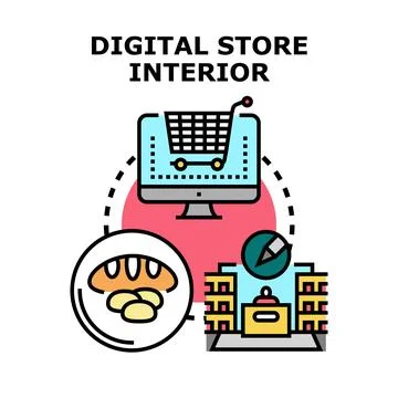Digital store interior creating online shopping experience Stock Illustration