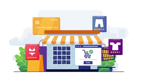 Digital Storefront and E-commerce Retail Illustration Stockbeeldmateriaal 333693089