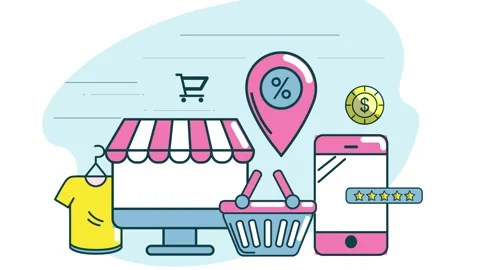 Digital Storefront and Multi-Device E-commerce Illustration Stockbeeldmateriaal 333693079
