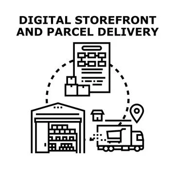 Digital storefront and parcel delivery logistics process Stock Illustration