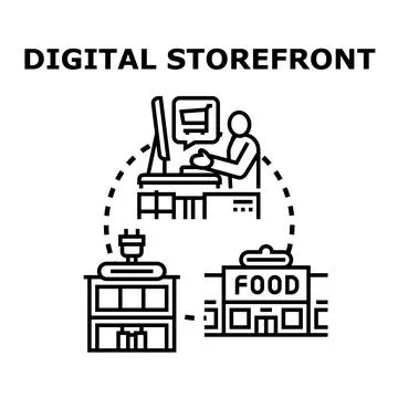 Digital storefront linking to diverse online and physical shopping Stock Illustration