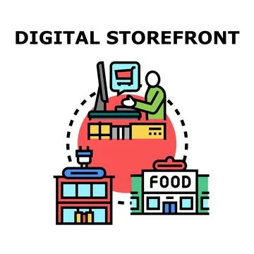 Digital storefront linking to diverse online and physical shopping Stock Illustration
