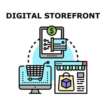 Digital storefront managing online shopping and e commerce transactions Stock Illustration