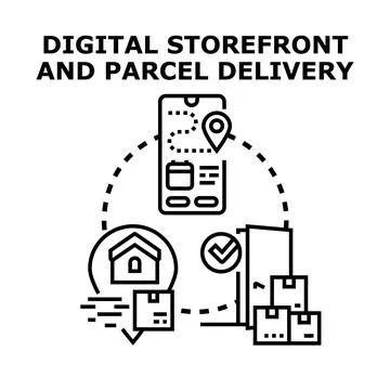 Digital storefront managing parcel delivery and online shopping Illustrazione stock